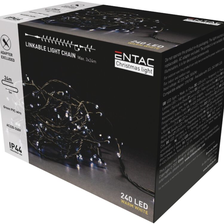 Entac Χριστουγεννιάτικα Λαμπάκια Επέκταση IP44 240 LED Θερμό 24m (Χωρίς Τροφοδοτικό)