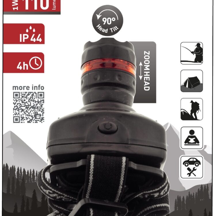 Entac Φακός Κεφαλής Zoom 1W Πλαστικό