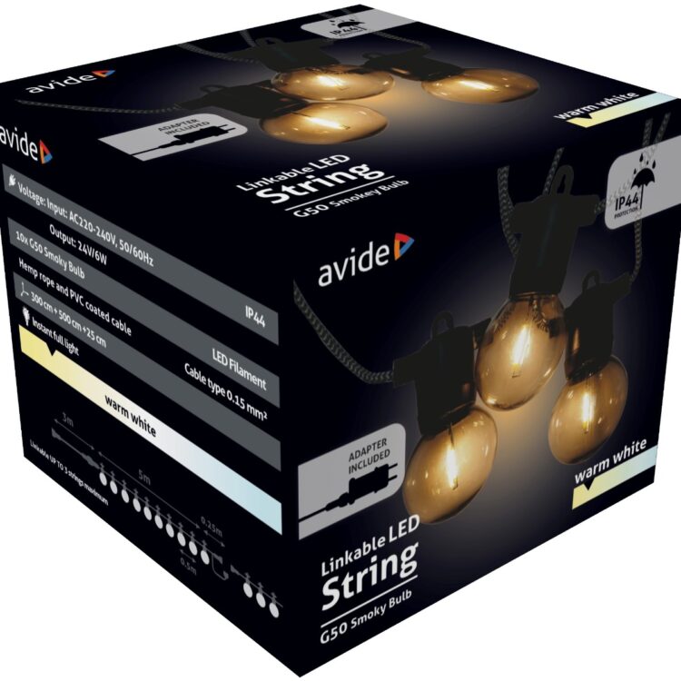 Avide Εξωτερική Γιρλάντα 5m Θερμό Καφέ Σχοινί με Δυνατότητα Επέκτασης