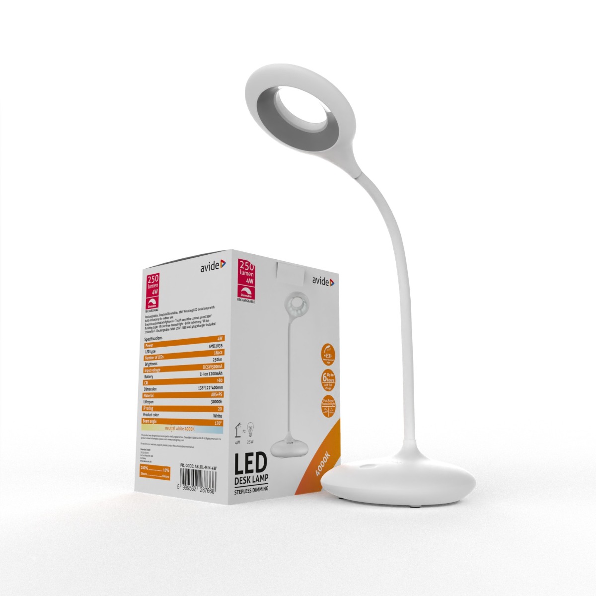 Avide LED Φωτιστικό Γραφείου Minimal Άσπρο 4W - Image 9