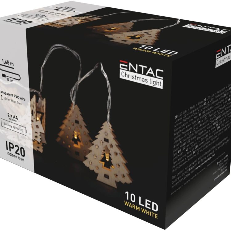 Entac Χριστουγεννιάτικα Εσωτερικά Ξύλινα Δέντρα 10 LED Θερμό 1,65μ (2xAA Δεν περιλαμβ.)
