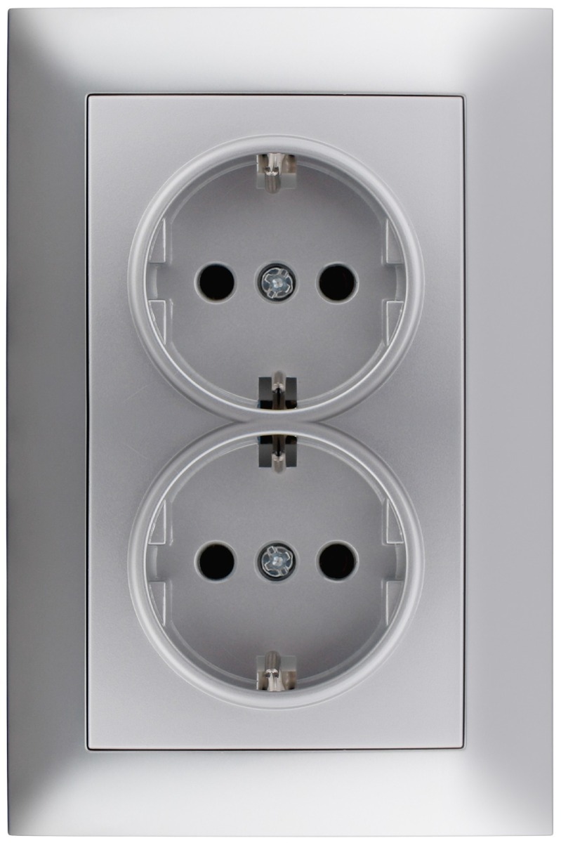 Entac Arnold Recessed wall socket 2x earthed Silver