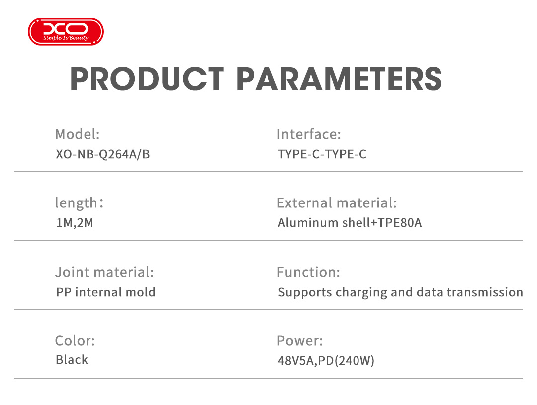 XO NB-Q264A Type-c to Type-c 240W High Power Data Cable 1m - Image 7