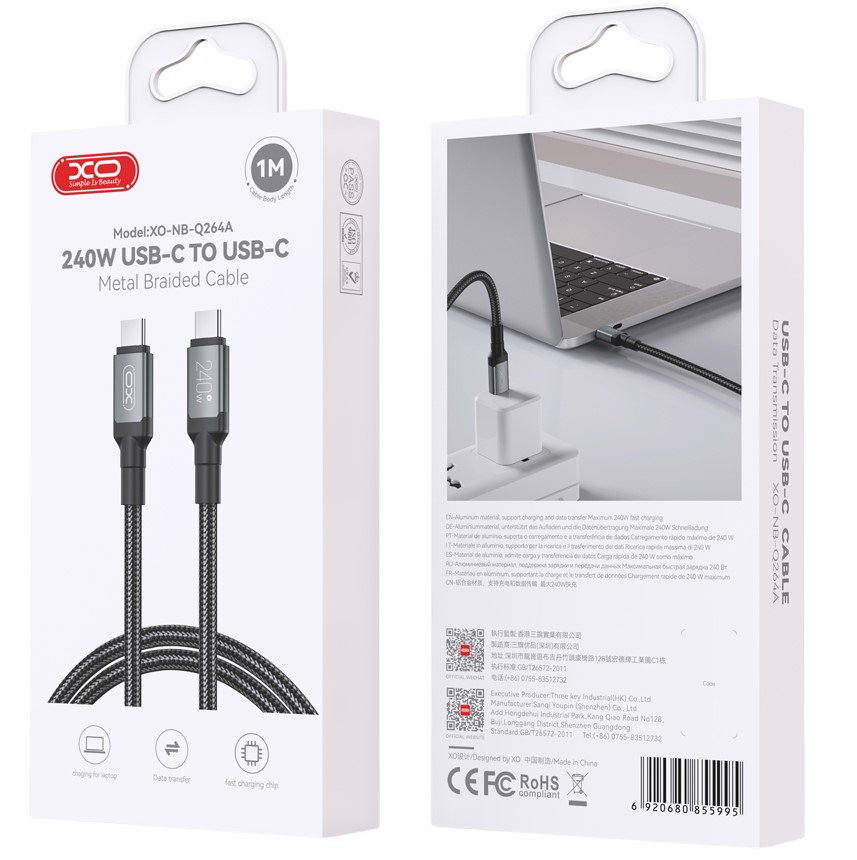 XO NB-Q264A Type-c to Type-c 240W High Power Data Cable 1m - Image 5