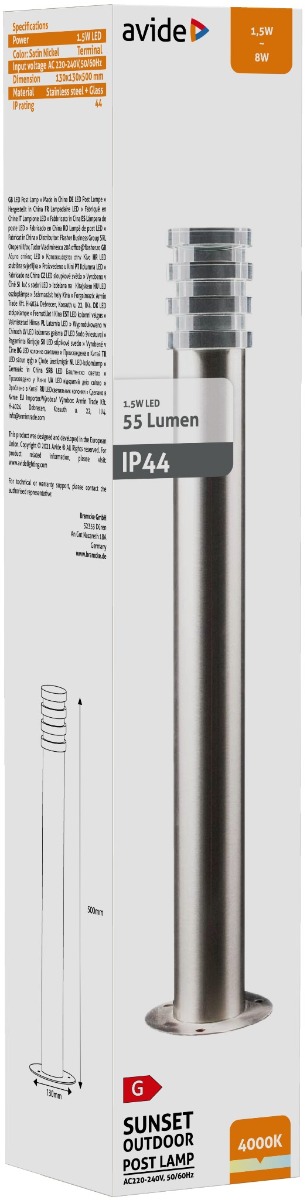 Avide Εξωτερικό Φωτιστικό Κήπου Sunset LED 1.5W NW 500mm IP44 Σατέν Νίκελ - Image 2