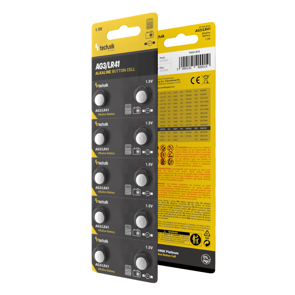 Technik Αλκαλικές Μπαταρίες Κουμπιά Platinum AG3 / LR41 / 192 / 392 1.5V B10 - Image 2