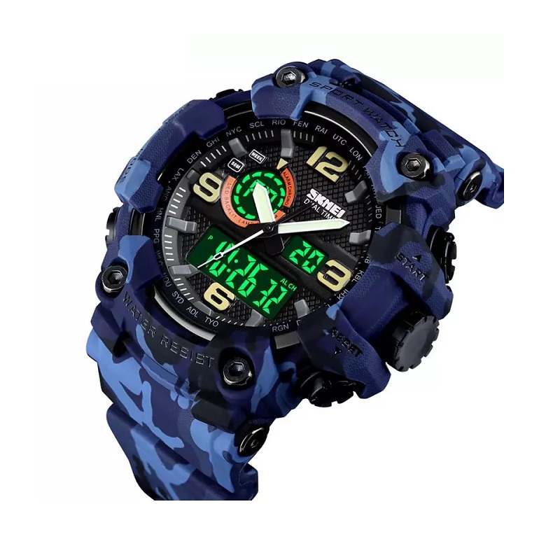 Ψηφιακό/αναλογικό ρολόι χειρός - Skmei - 1520 - Army Blue