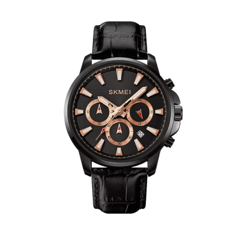 Aναλογικό ρολόι χειρός - Skmei - 2071 - Black-Gold/Leather Black