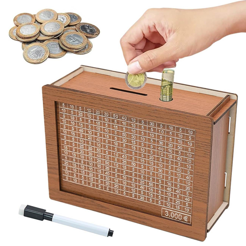 Kakeibo Box Γιαπωνέζικος Κουμπαράς Ξύλινος Ρετρό Αποταμίευση 3000€ Καφέ