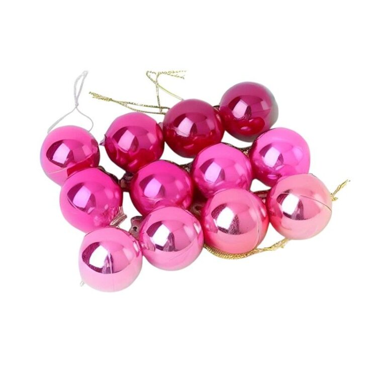 Σετ Χριστουγεννιάτικες μπάλες - 8cm - 12pcs - 326048 - Pink