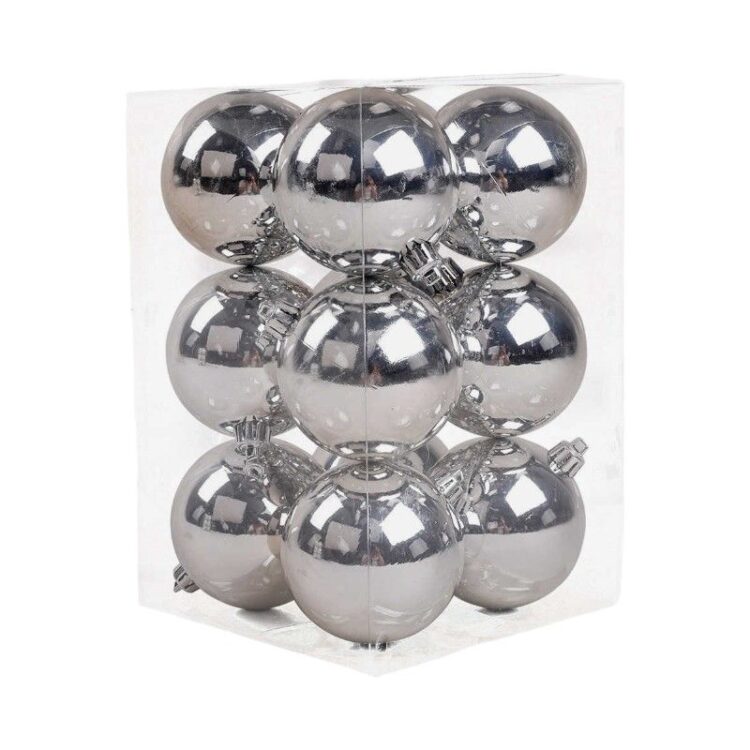 Σετ Χριστουγεννιάτικες μπάλες - 8cm - 12pcs - 326062 - Silver