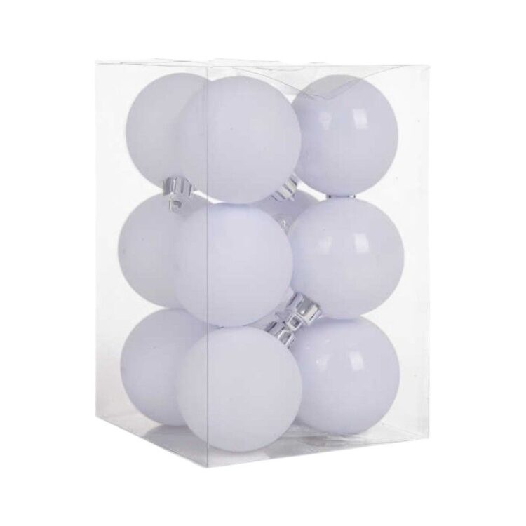 Σετ Χριστουγεννιάτικες μπάλες - 8cm - 12pcs - 326062 - White