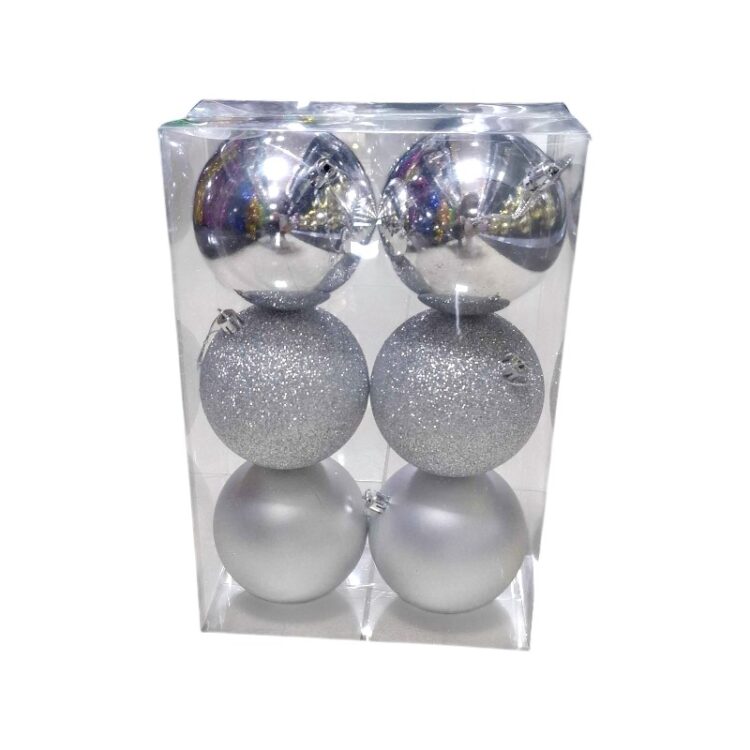 Σετ Χριστουγεννιάτικες μπάλες - 8cm - 6pcs - 326031 - Silver