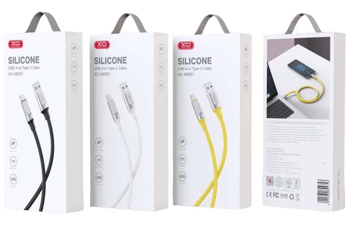 XO NB251 6A Καλώδιο Φόρτισης + Data για Type-C L=1m Κίτρινο - Image 3