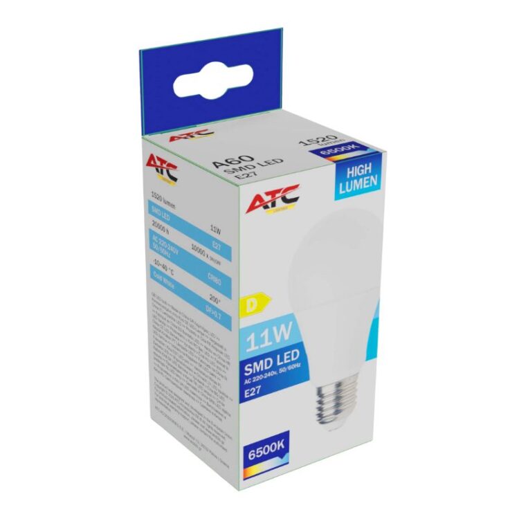 ATC SMD LED High Lumen Λαμπτήρας A60 230V 11W/1520LM E27 6500K