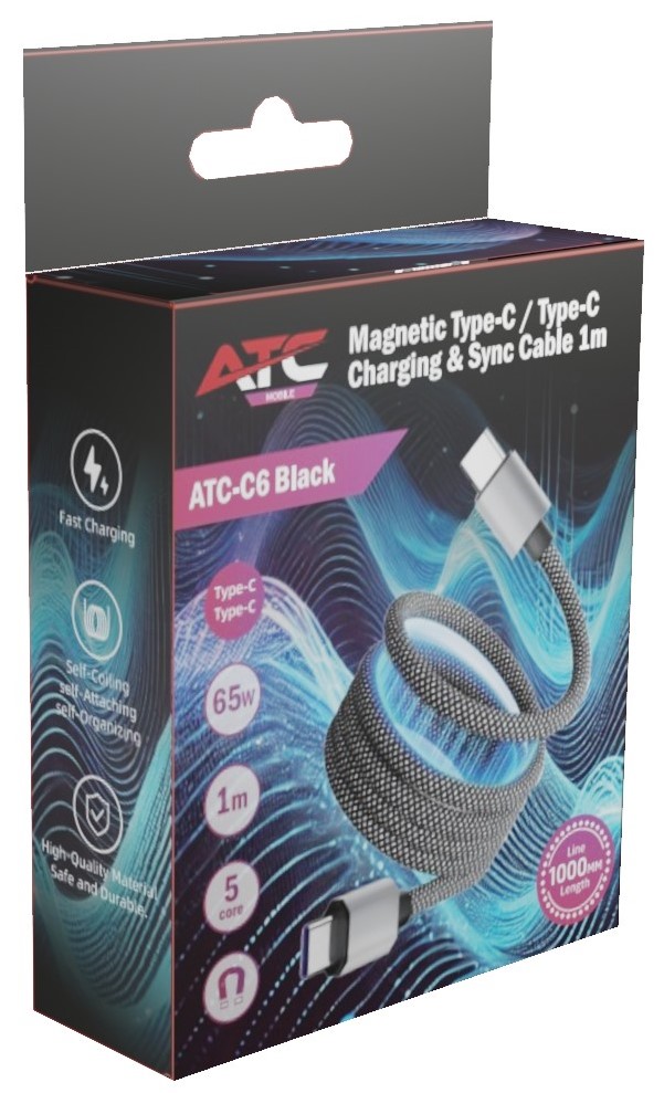ATC-C6 Μαγνητικό Καλώδιο Φόρτισης & Μεαφοράς Δεδομένων Type-C σε Type-C 65W 1m Μαύρο - Image 2