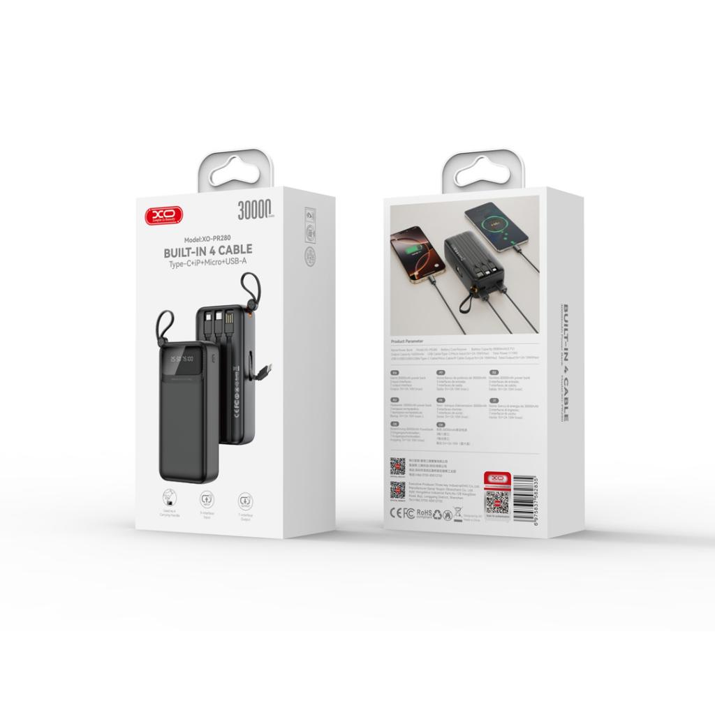 XO PR280 Powerbank με Καλώδια USB-A Type-C Micro & Lightning 30.000 mAh - Image 5