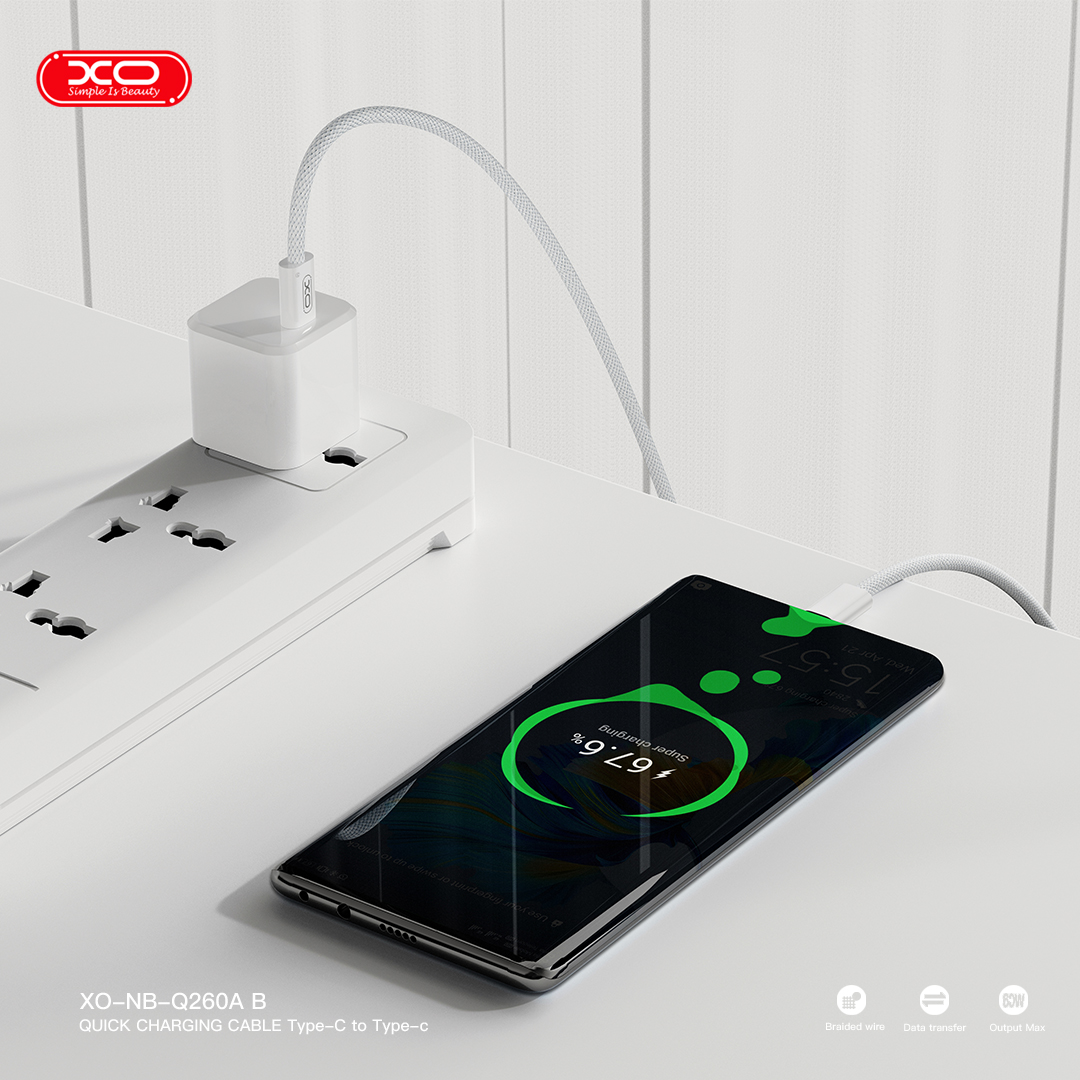XO NB-Q260B Καλώδιο Φόρτισης & Μεταφοράς Δεδομένων Type-C σε Type-C 27W Πλεξούδα 1.5m - Image 4