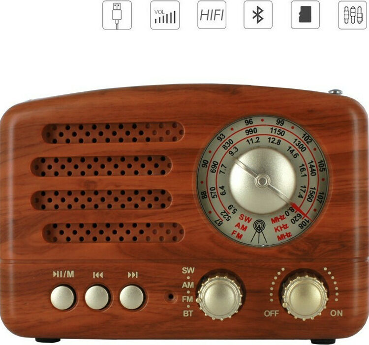 CMiK MK-615BT Retro Επιτραπέζιο Ραδιόφωνο Επαναφορτιζόμενο με Bluetooth και USB Καφέ