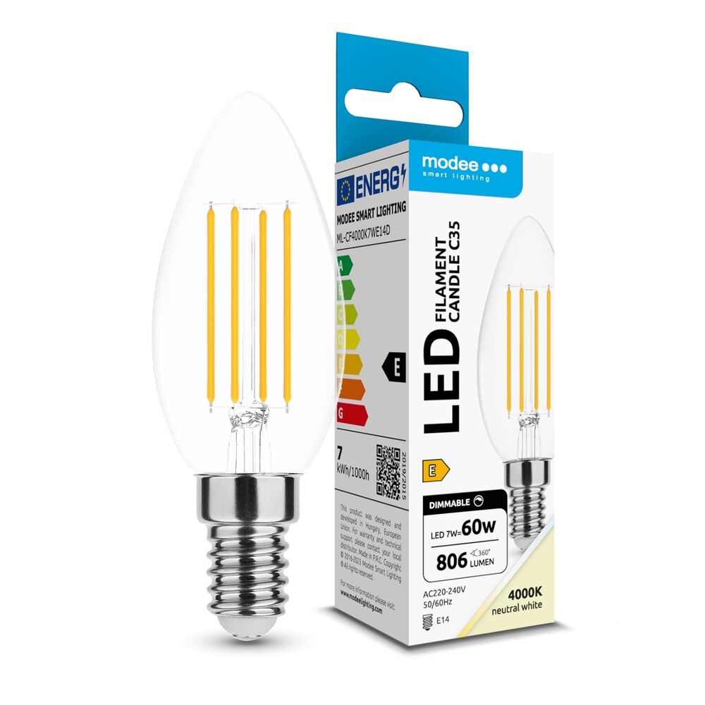 Modee LED Λάμπα Filament Κερί C35 7W E14 4000K 806lm Dimmable ERP