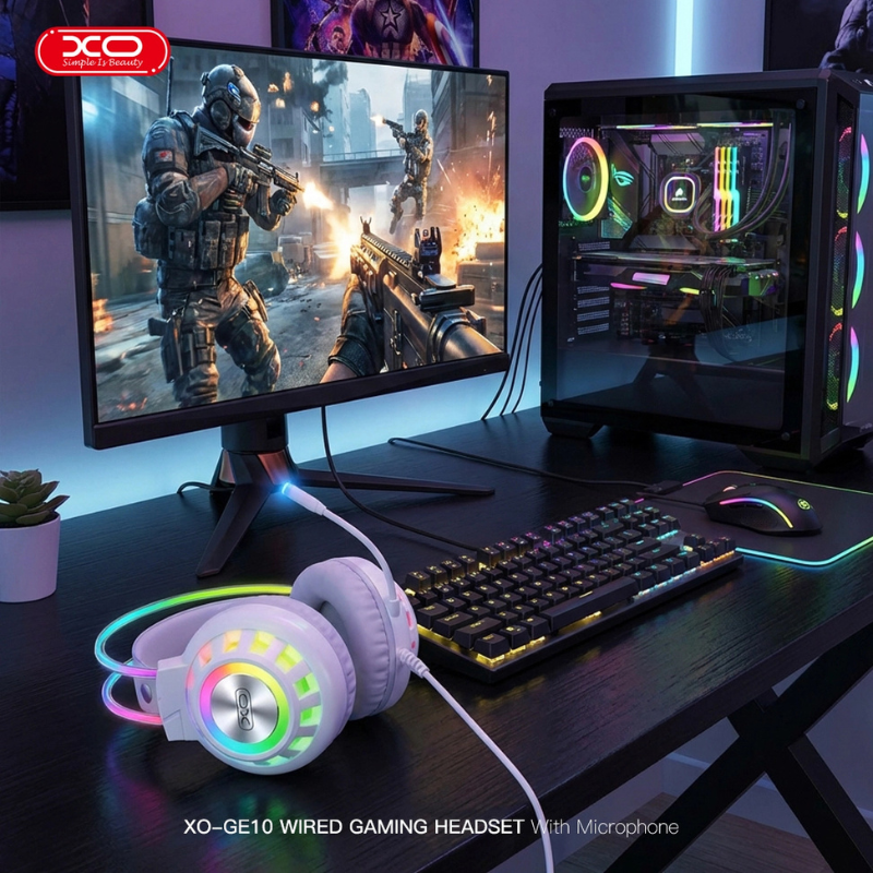 XO GE10 Gaming Ενσύρματα Ακουστικά RGB με Μικρόφωνο Λευκά - Image 4