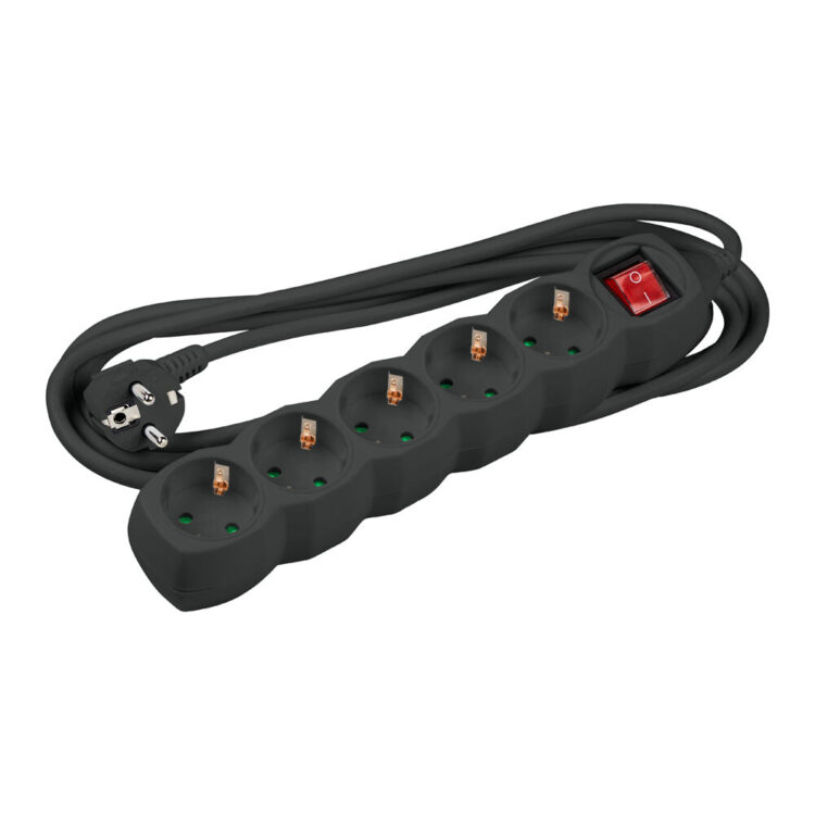 Technik Πολύπριζο 5 Θέσεων με Διακόπτη & 1.5 mm² Καλώδιο Χαλκού 16A Μαύρο 1.5m