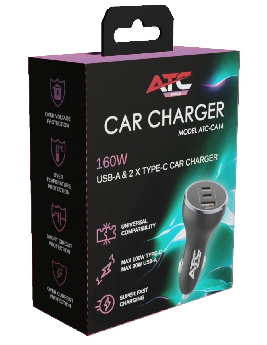 ATC-CA14 Φορτιστής Αυτοκινήτου 160W με USB-A & 2xType-C - Image 2