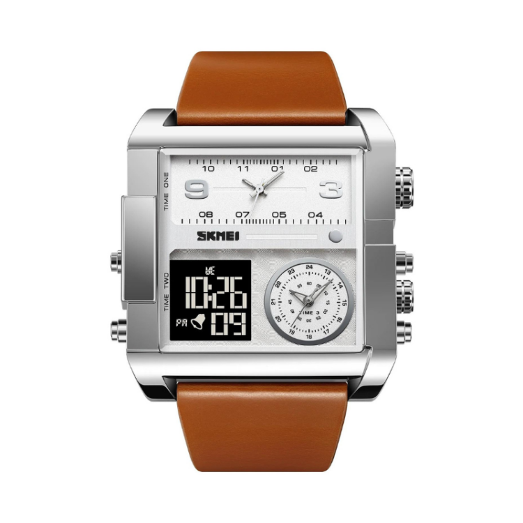 Ψηφιακό/αναλογικό ρολόι χειρός - Skmei - 2020 - Brown/Silver