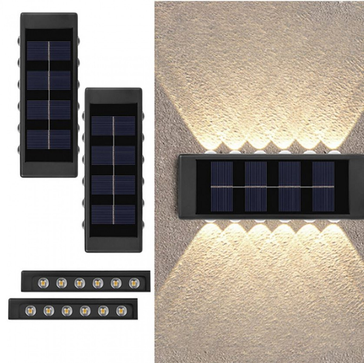 Led Αδιάβροχα Σετ 2 Επιτοίχια Ηλιακά Φωτιστικά Δρόμου Θερμό Λευκό με Φωτοκύτταρο IP65 15.5x5.5εκ. - Image 2