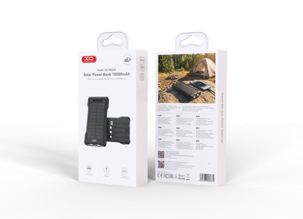 XO PR290 Solar Power Bank 10000mAh με 4 Eνσωματωμένα Καλώδια - Image 2