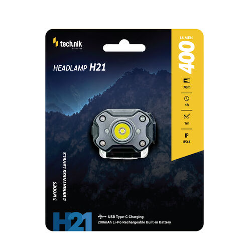 Technik H21 Επαναφορτιζόμενος Φακός Κεφαλής LED USB-C 400lm