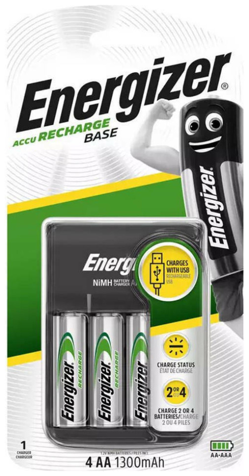 Energizer Base Φορτιστής Μπαταριών Ni-MH με 4 x R6/AA Μπαταρίες 1300 mAh